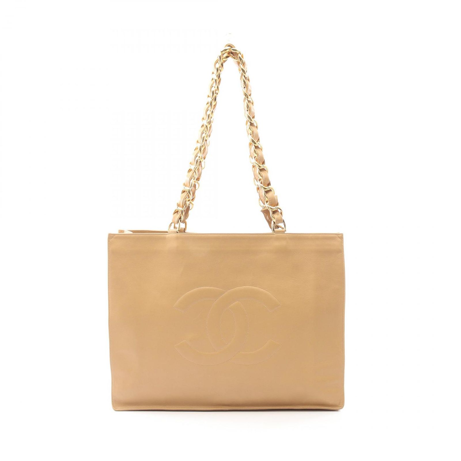 シャネル CHANEL トートバッグ デカココマーク ベージュ ラムスキン 