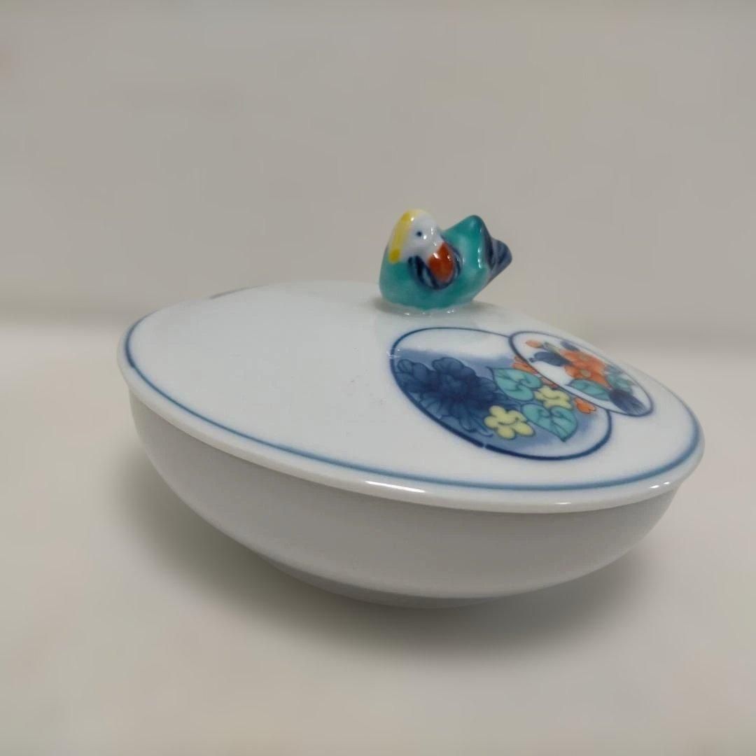 小鳥フタ付 花柄お椀 小物入れ 蓋付き煮物碗 和食器 蓋向 天王窯 翔
