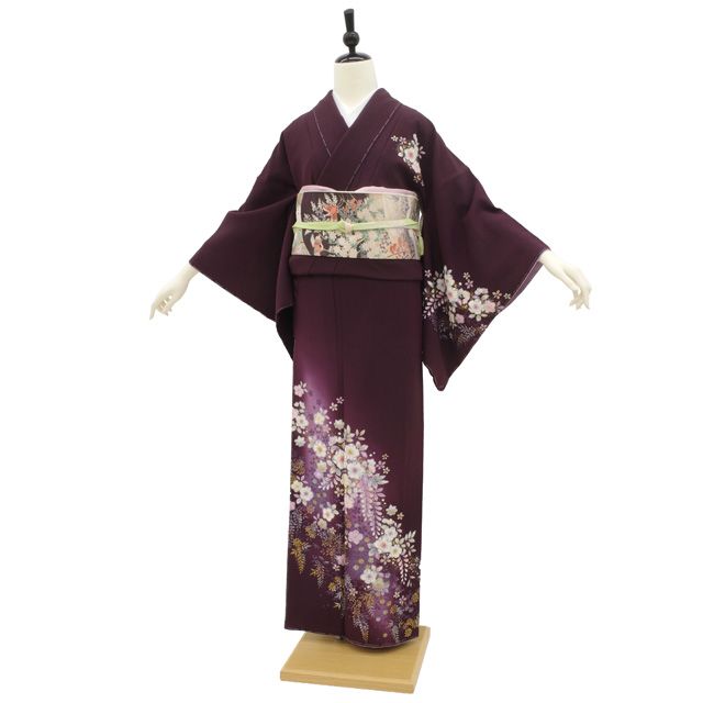 着物反物　正絹　桐屋翠山工房製　辻が花模様　絞り　茶紫 着物反物 正絹 桐屋翠山工房製 辻が花模様 絞り 茶紫 - メルカリ