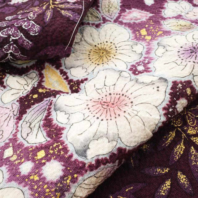 着物反物　正絹　桐屋翠山工房製　辻が花模様　絞り　茶紫 訪問着 着物 リサイクル 正絹 桐屋 翠山工房 十日町 辻が花 絞り 濃青