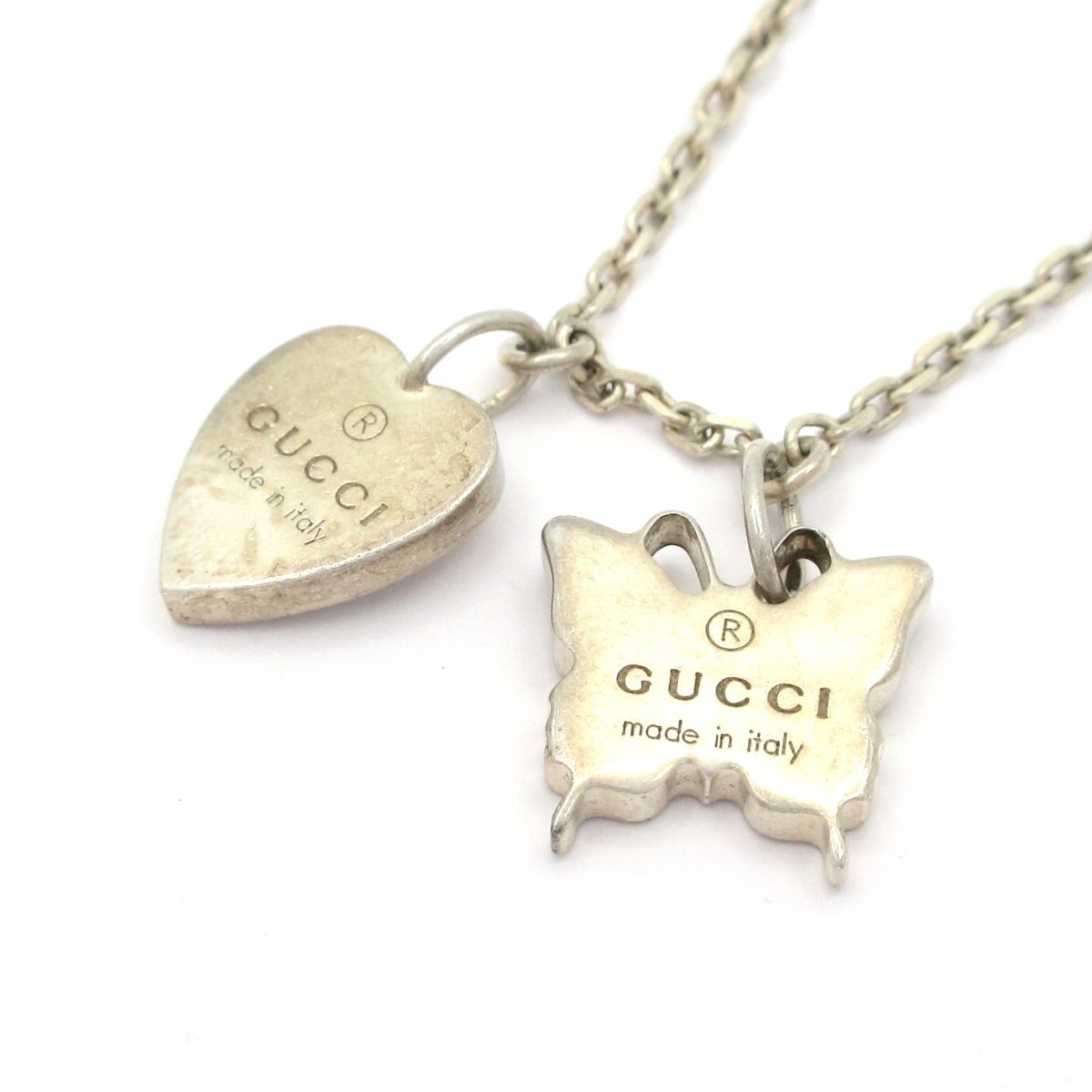 GUCCI(グッチ) ネックレス - シルバー ハート/バタフライ(蝶) - メルカリ