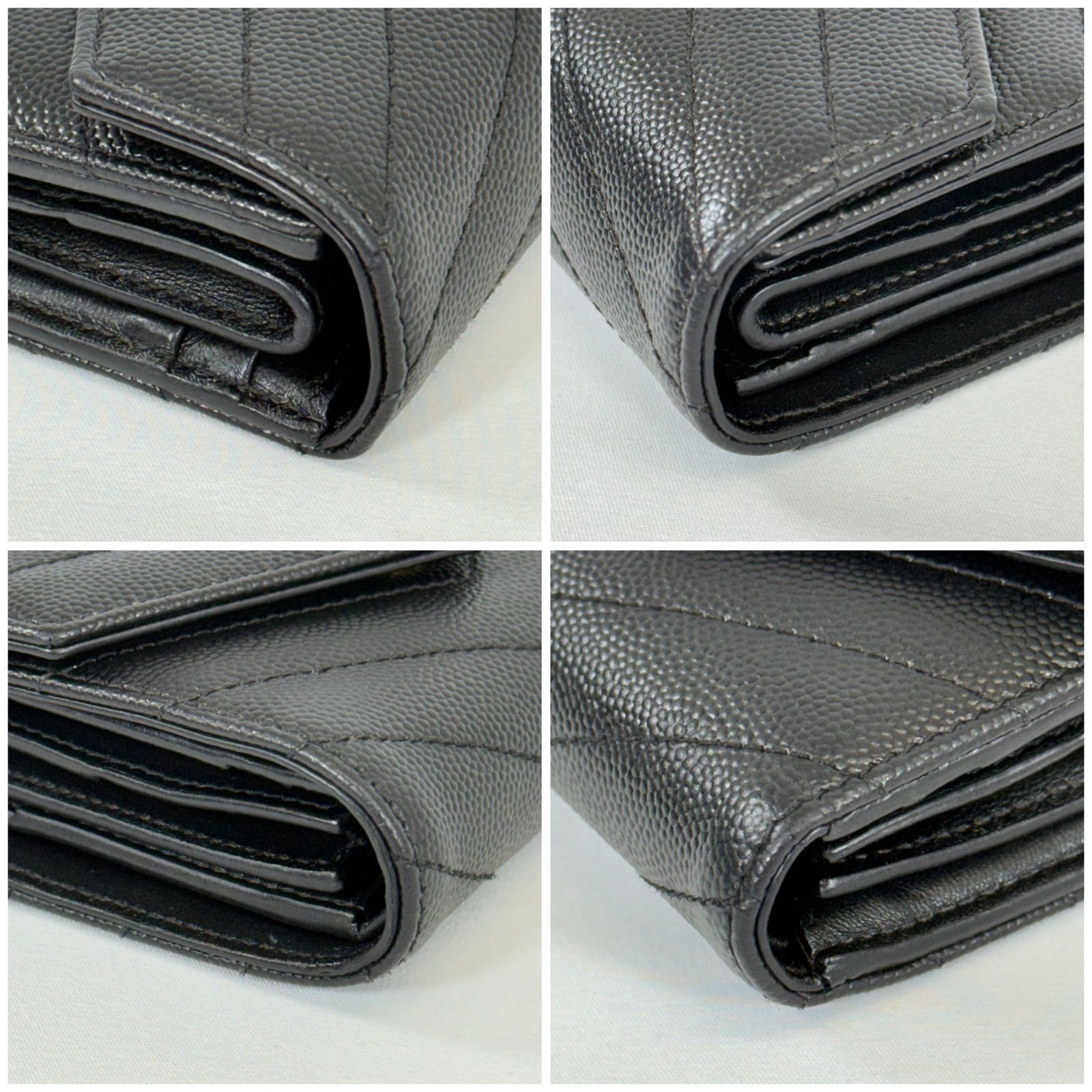 【最高級美品】サンローラン 三つ折り財布 カサンドラ YSL キャビアスキン 人気・美品】Yves Saint Laurent イヴ サンローラン キャビアスキン