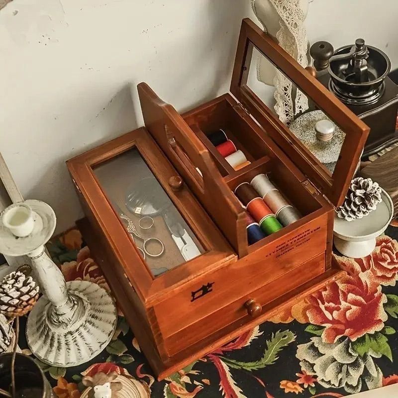 【家具】薬箪笥 小引き出し 小物入れ 薬箱 木製 裁縫 収納　古道具 木製 ソーイングボックス 裁縫箱 収納箱 薬箱 裁縫道具 針箱 手芸道具