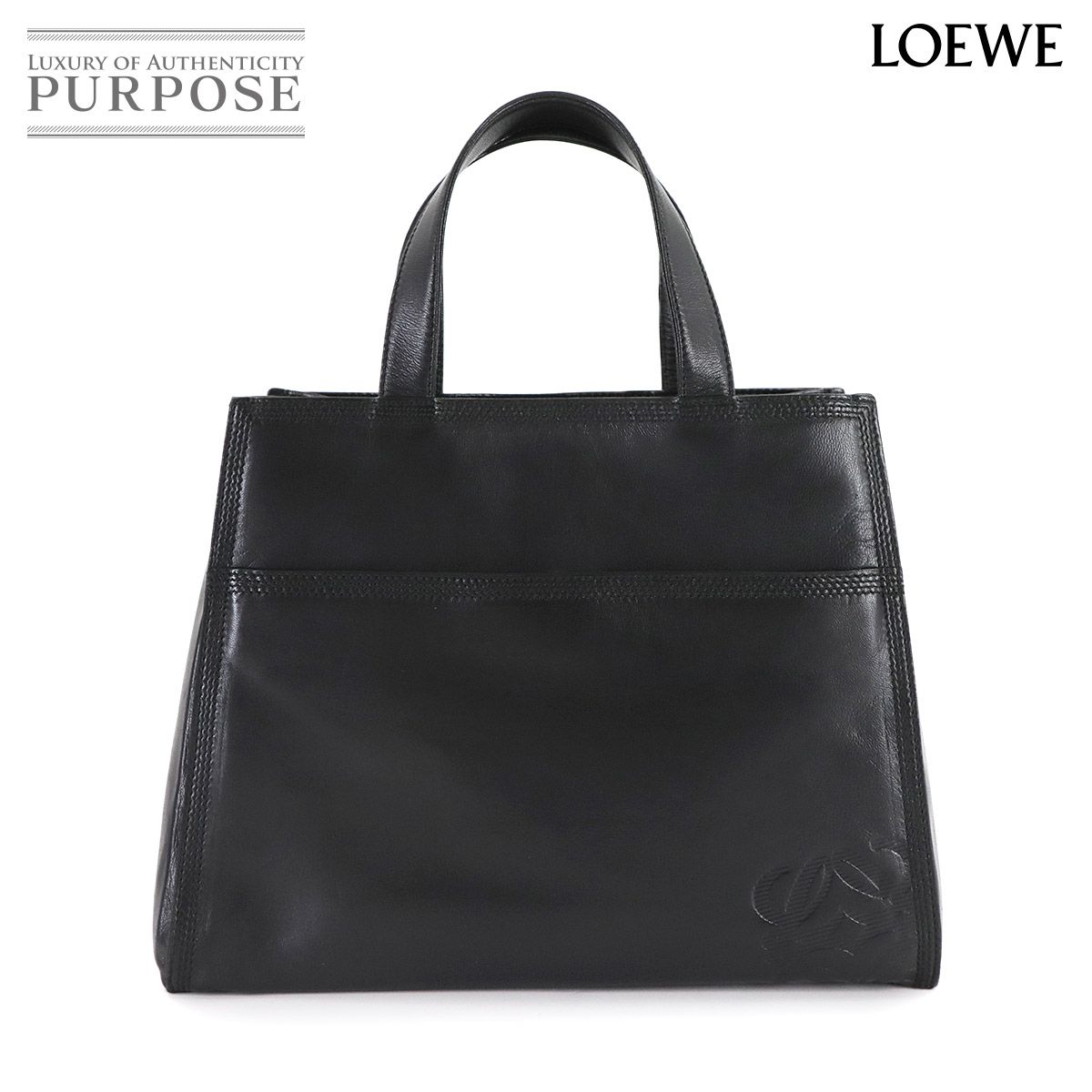 ロエベ LOEWE アナグラム ハンド バッグ レザー ブラック ゴールド