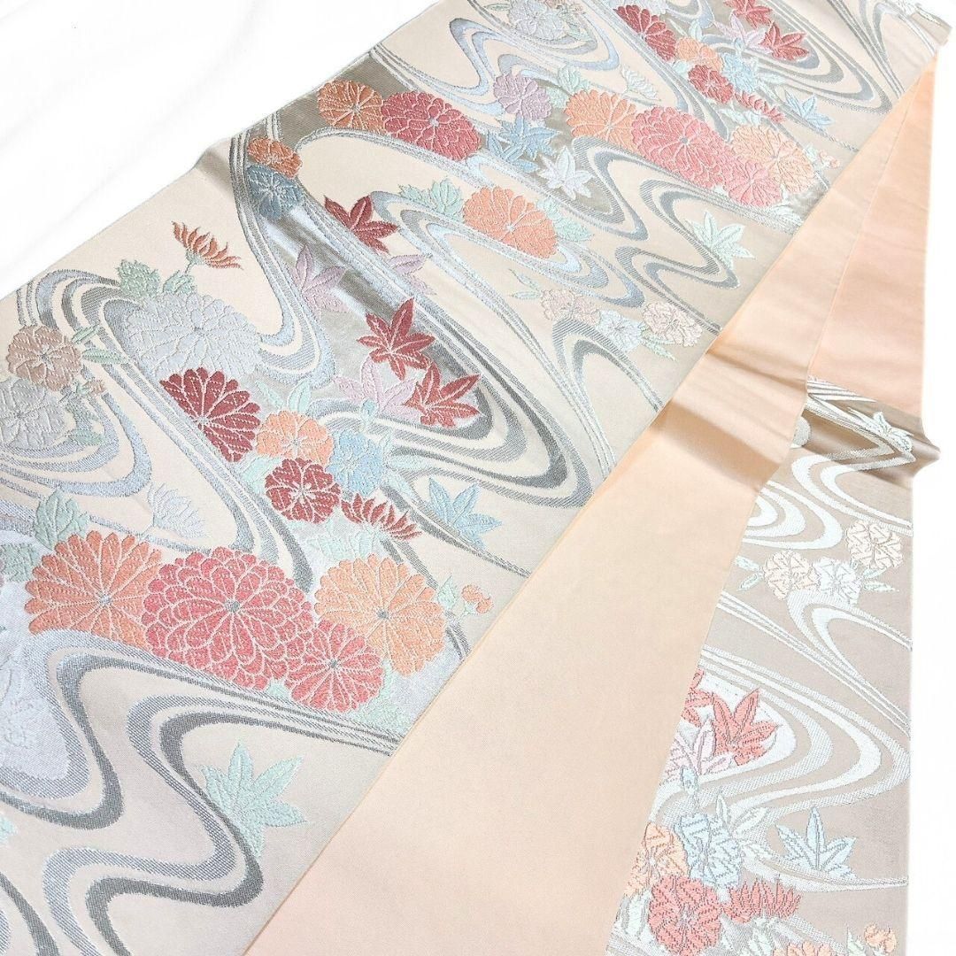 袋帯 川島織物 唐織 菊花 楓 流線 銀糸 着物 114b p ms - メルカリ