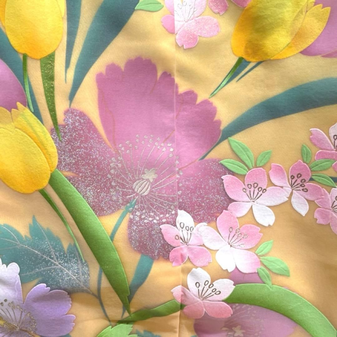 山本寛斎 色打掛 着物 オーガンジー 桜 チューリップ 銀彩 032a② d 