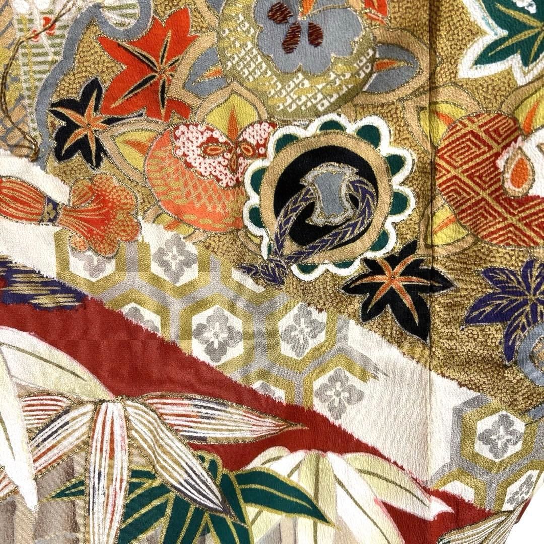 アンティーク 黒留袖 金駒刺繍 金彩 松竹梅 鶴 波 ヱ霞 着物 112b d
