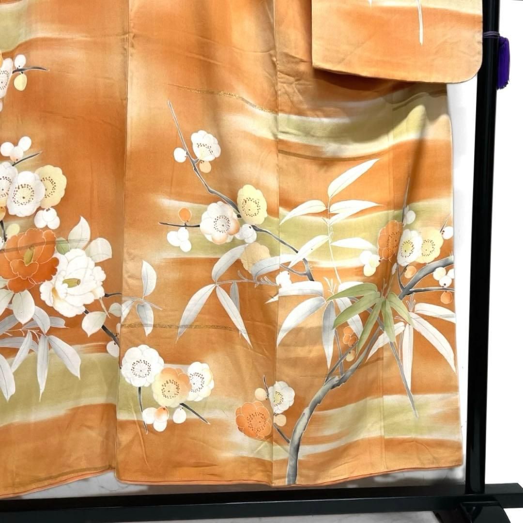 付け下げ　金駒刺繍　金彩　絞り　流水　梅　藤　竹　霞　紋無し　着物　102b d アンティーク 小振袖 二尺袖 金駒刺繍 金彩 椿 梅 霞 竹 着物 112b d