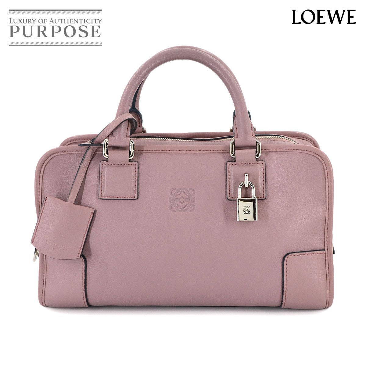 ロエベ LOEWE アマソナ 28 ハンド バッグ レザー ピンク シルバー 金具