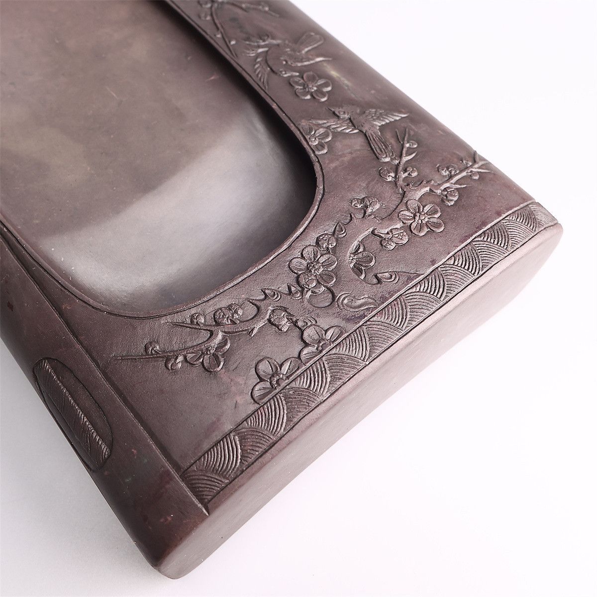 唐物 【天然端渓石製】 書道具 梅雀紋 端渓硯 幅50.5×13.5㎝ 重2914g