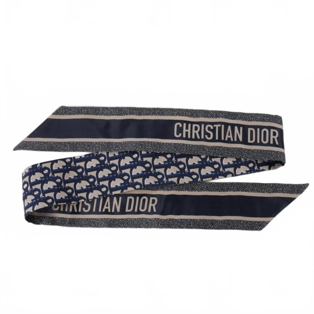 ディオール Dior ミッツァ スカーフ オブリーク シルクツイル 青