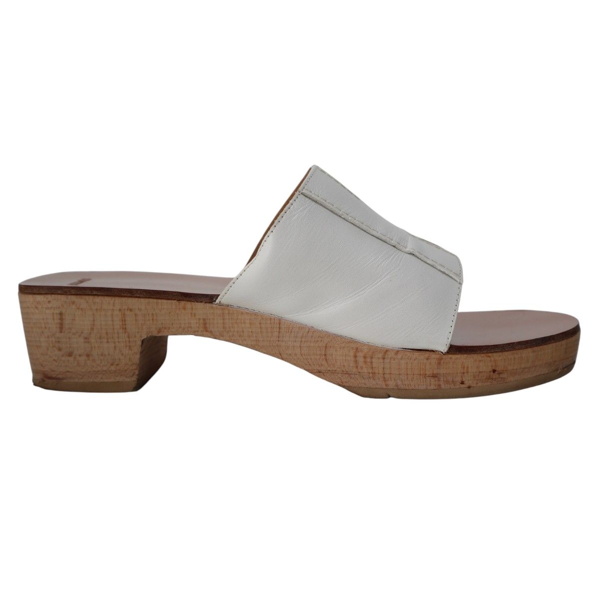 HERMES エルメス ケブラール Hロゴ レザ―/ウッド サンダル 38 ホワイト