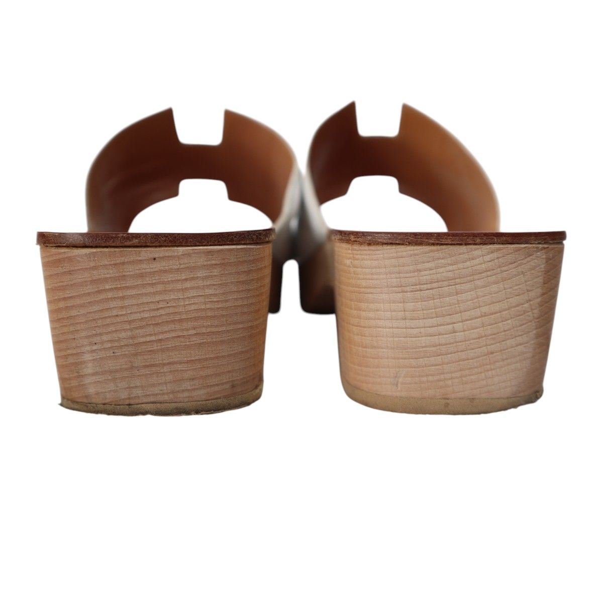 HERMES エルメス ケブラール Hロゴ レザ―/ウッド サンダル 38 ホワイト