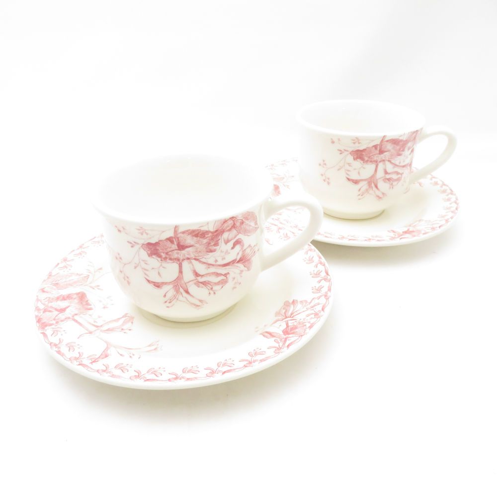 Gien ジアン Chevrefeuille スイカズラ ティーカップ＆ソーサー 2客 ペア 花柄 フラワー
