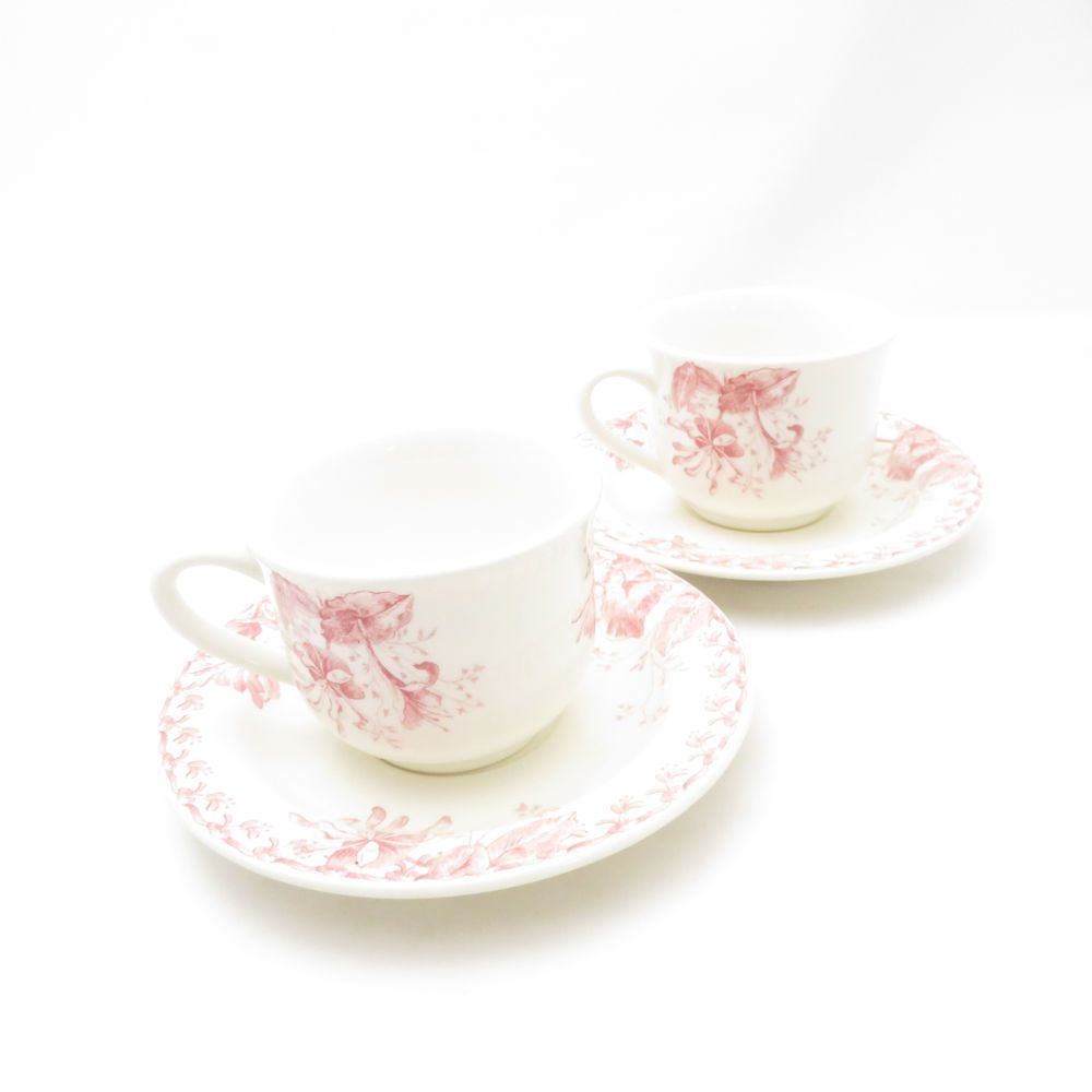 Gien ジアン Chevrefeuille スイカズラ ティーカップ＆ソーサー 2客 ペア 花柄 フラワー