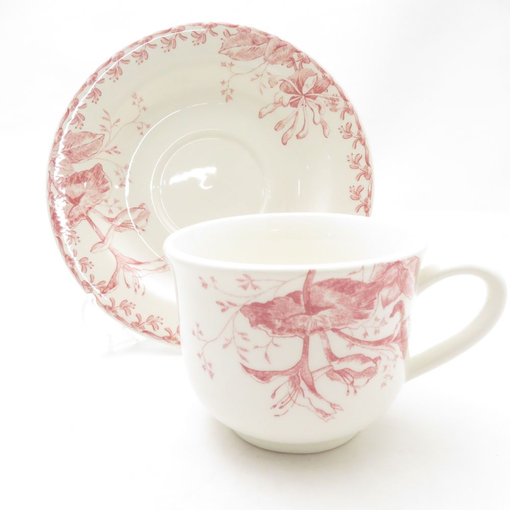  Gien ジアン Chevrefeuille スイカズラ ティーカップ＆ソーサー 2客 ペア 花柄 フラワー カップ ソーサー コーヒー ティーカップ