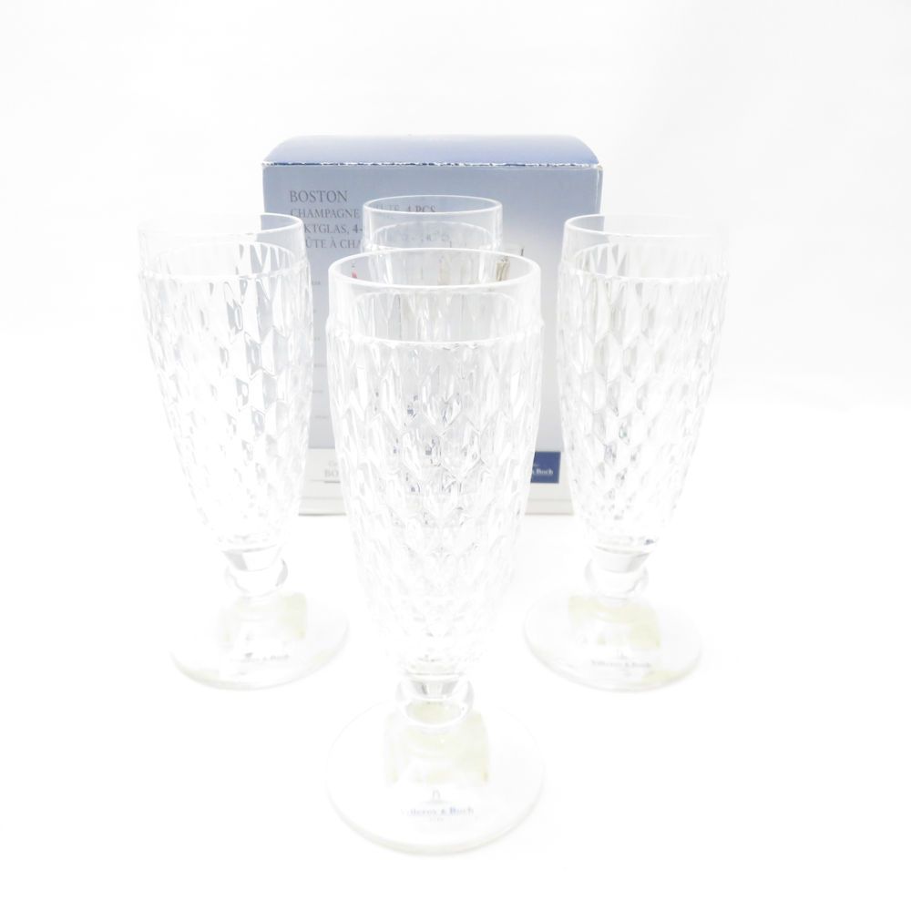 ♥ Villeroy Boch ビレロイ＆ボッホ ボストン シャンパングラス 4客 セット フルート シャンパーニュ クリア