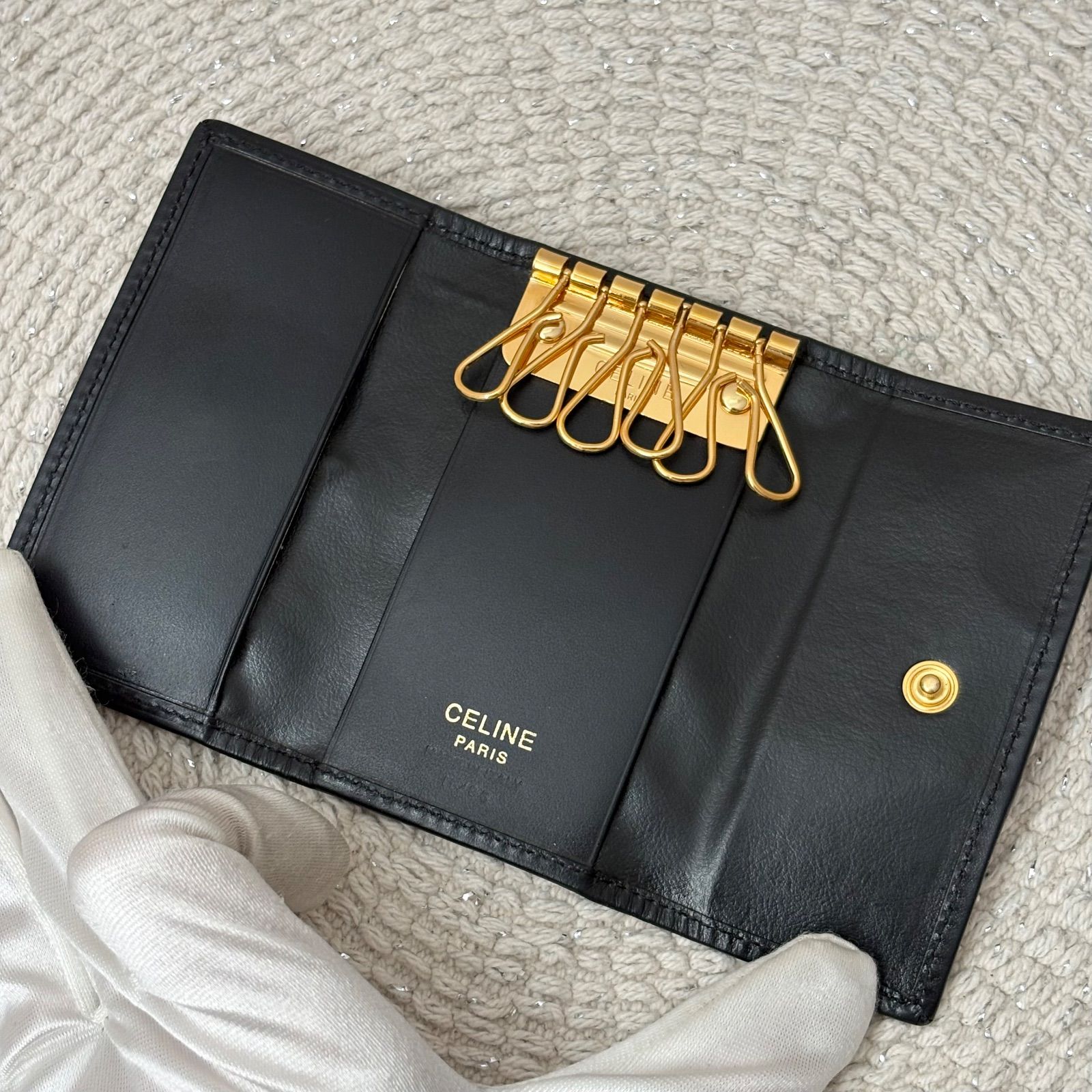 箱付き】【極美品】 セリーヌ 6連キーケース ブラック系 ブラック系