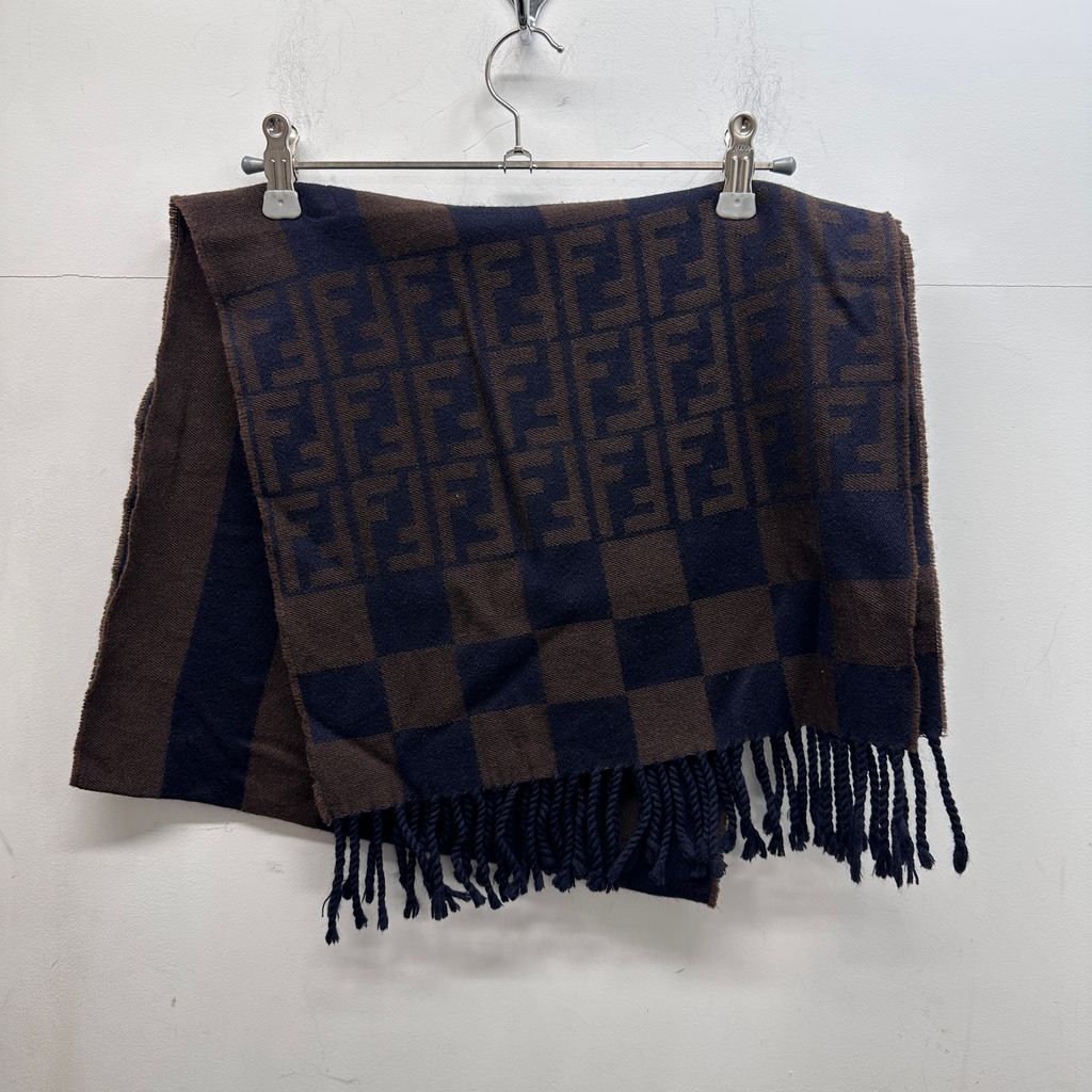 FENDI フェンディ ズッカ柄マフラー スカーフ ネイビー ブラウン【中