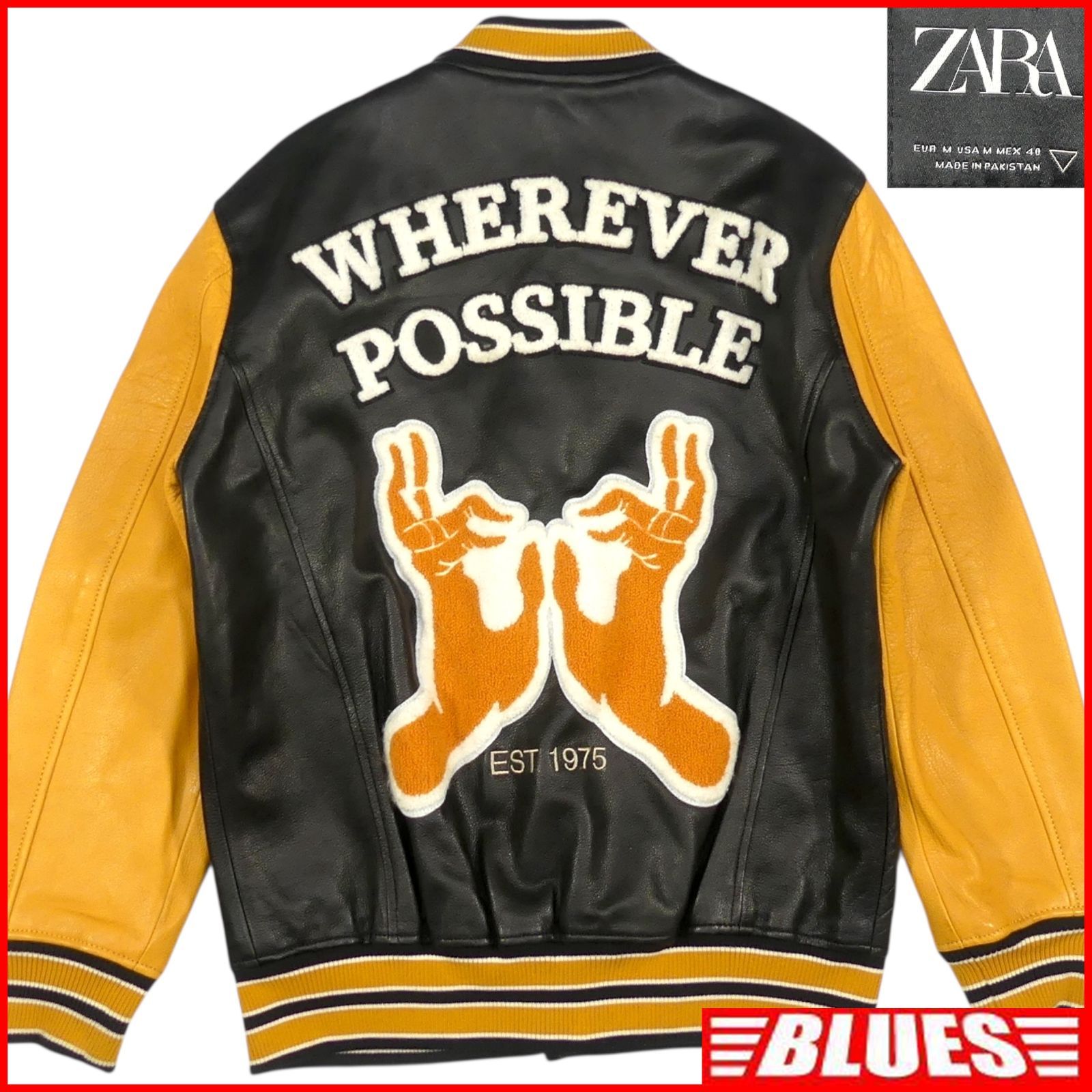 ZARA ザラ スタジャン L 古着 レザーブルゾン ジャンパー 本革 40 黒