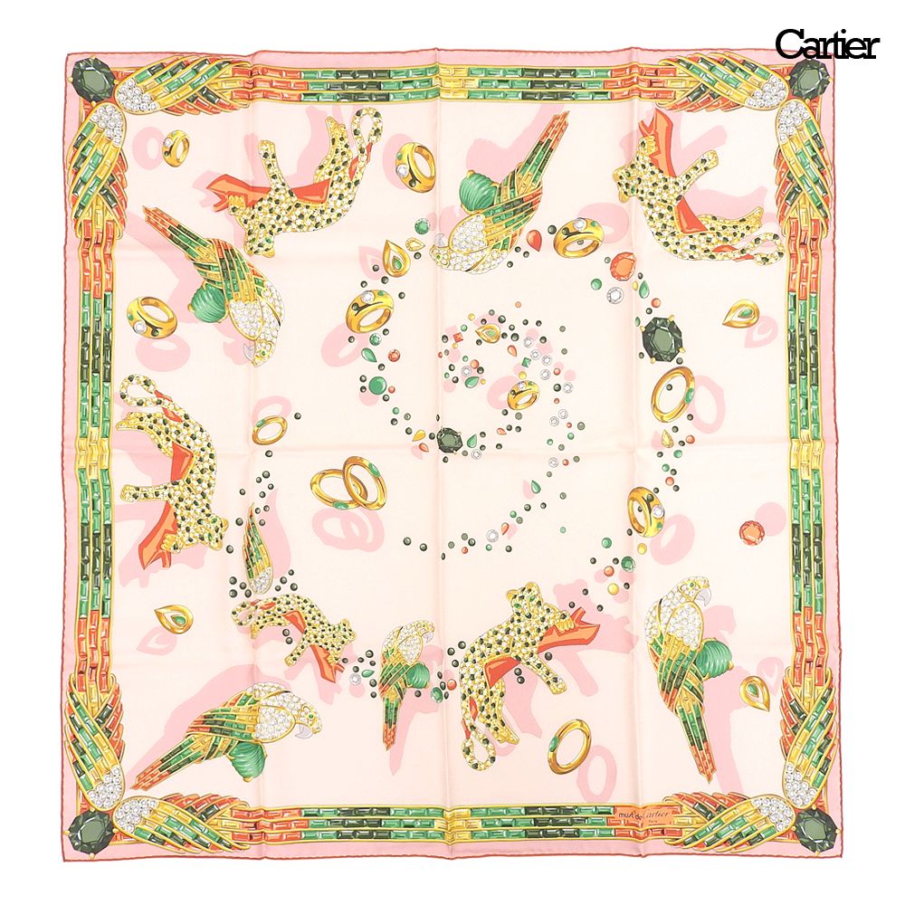 美品 カルティエ CARTIER スカーフ パンサー 超美品 カルティエ CARTIER ヴィンテージ フランス製 シルクスカーフ