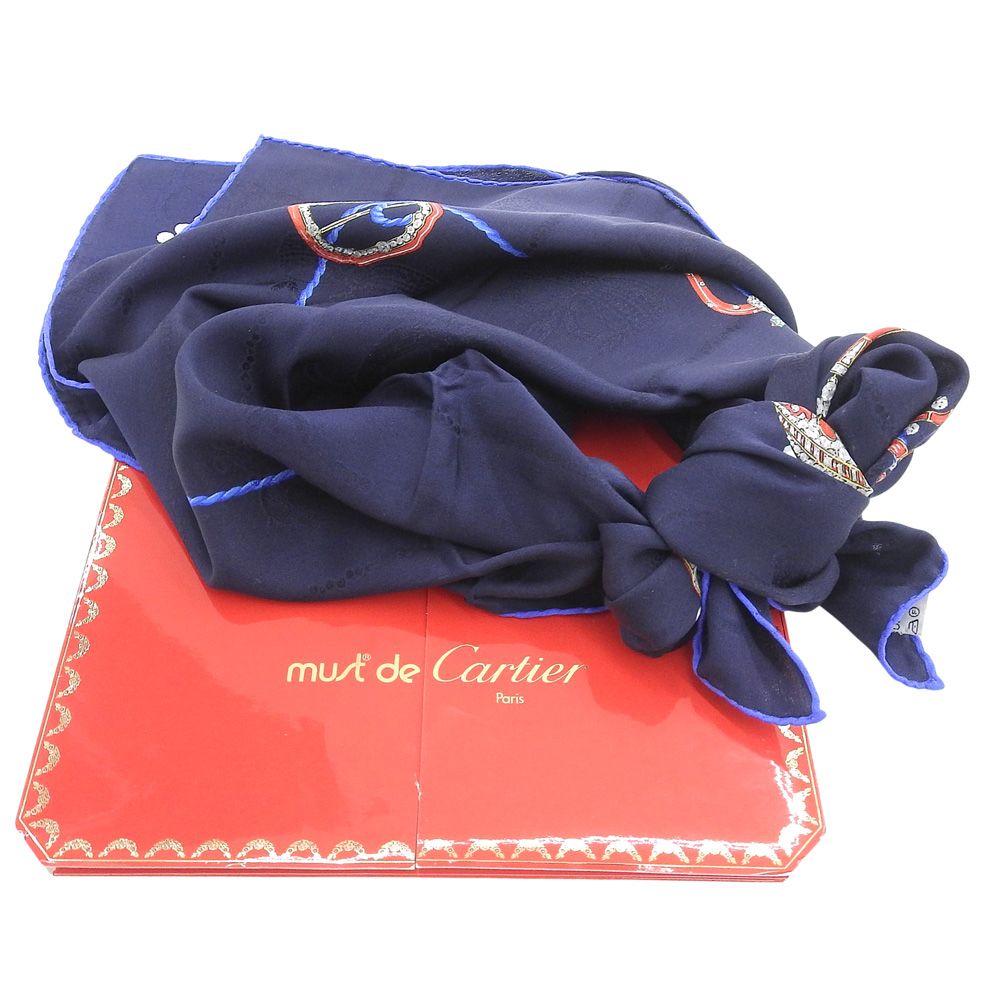 超美品 カルティエ CARTIER ヴィンテージ フランス製 シルクスカーフ
