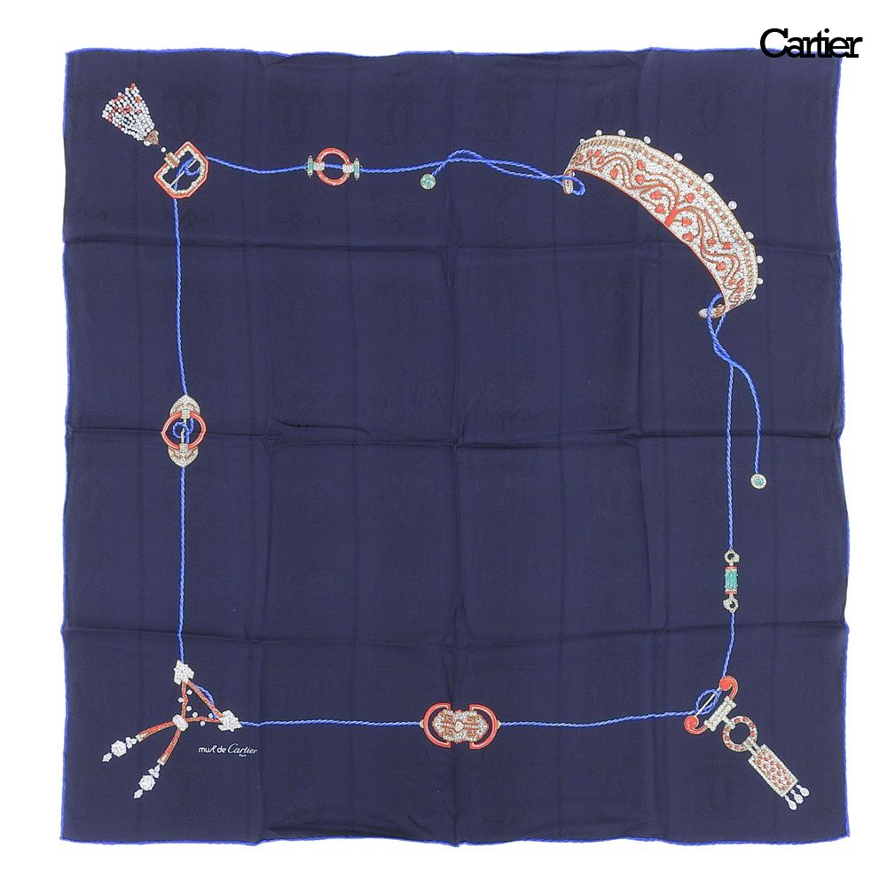 超美品 カルティエ CARTIER ヴィンテージ フランス製 シルクスカーフ