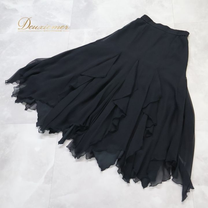 チャコット　社交ダンス　スカート　S ブラック　豪華フリル　ダンス衣装 チャコット 社交ダンス スカート S ブラック 豪華フリル ダンス衣装