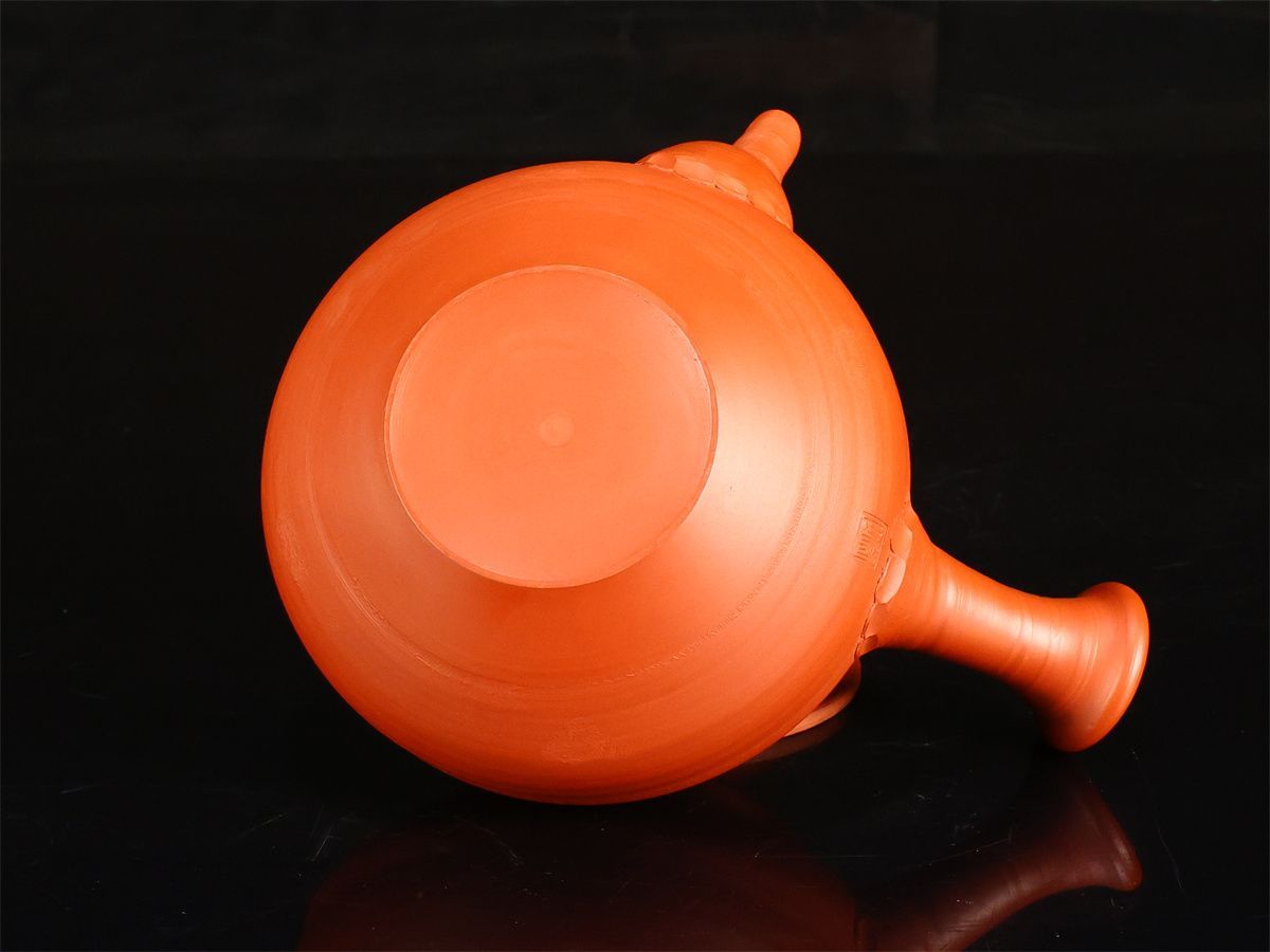 人間国宝 三代 【山田常山】 常滑焼 朱泥 茶注 急須／共箱付 本物保証