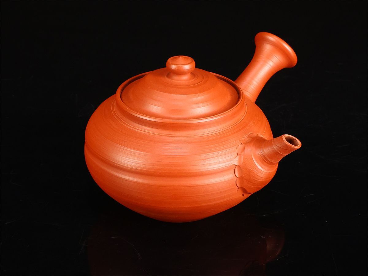 人間国宝 三代 【山田常山】 常滑焼 朱泥 茶注 急須／共箱付 本物保証