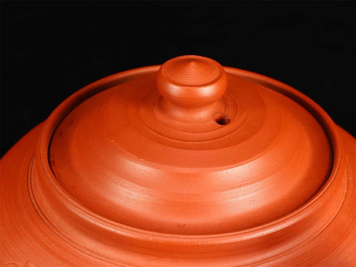 人間国宝 三代 【山田常山】 常滑焼 朱泥 茶注 急須／共箱付 本物保証