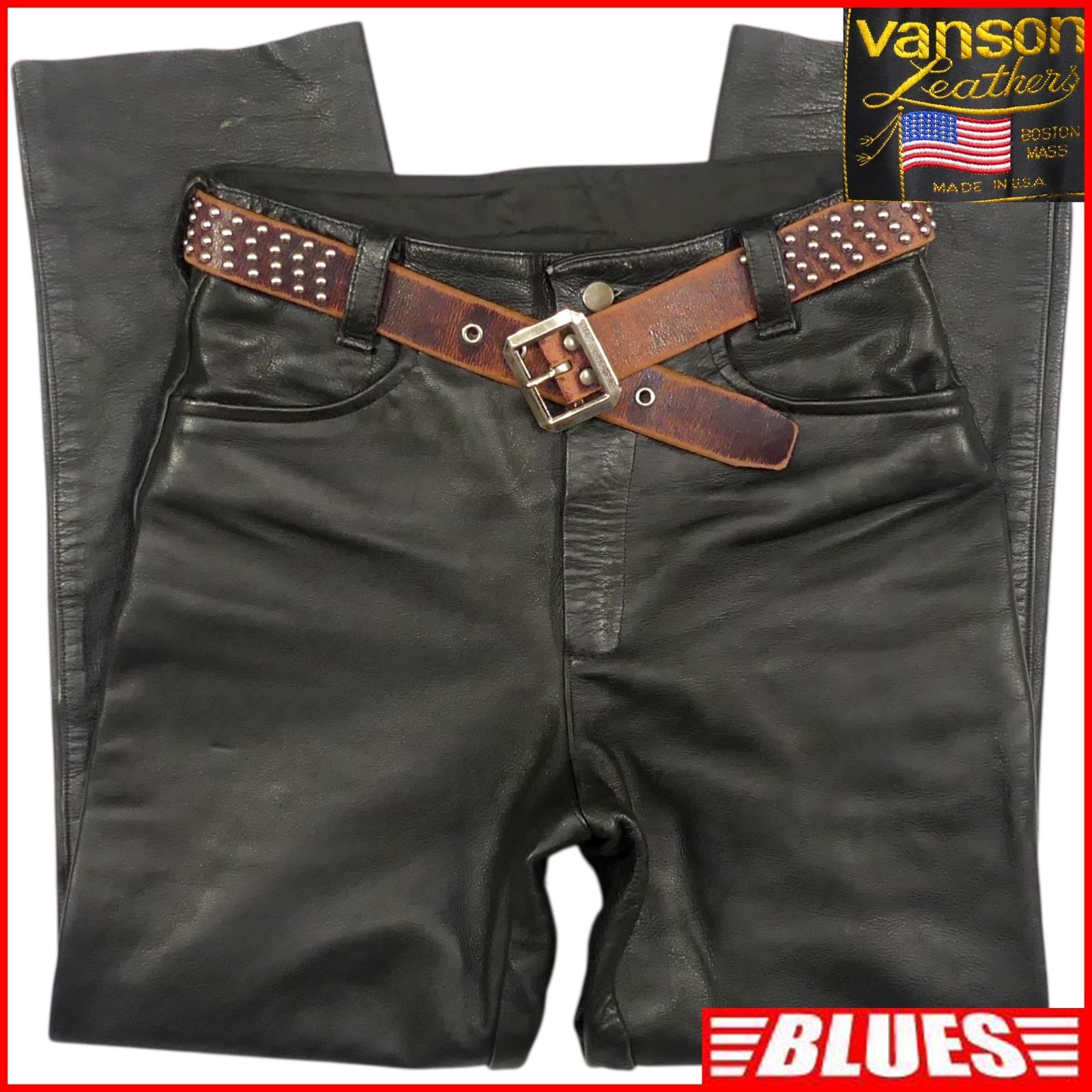 Vanson バンソン レザーパンツ W33 本革 メンズ 革パンツ 本皮 USA製