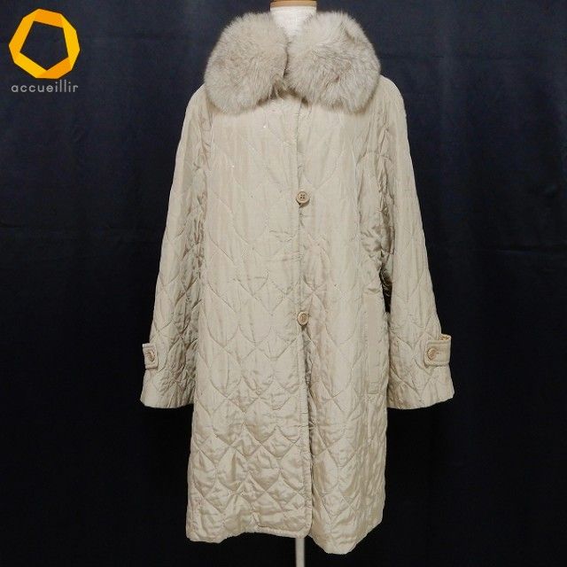 レオナール　シルクコート　13Ｒ wnc レオナール LEONARD コート 13R ベージュ系 フォックスファー付き