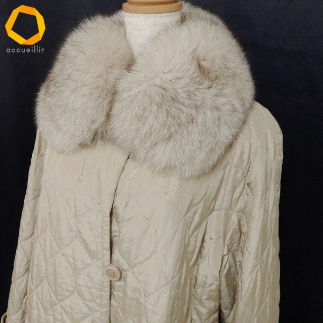 wnc レオナール LEONARD コート 13R ベージュ系 フォックスファー付き