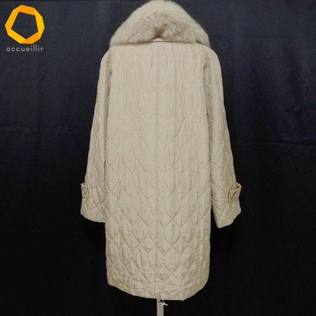 レオナール　シルクコート　13Ｒ wnc レオナール LEONARD コート 13R ベージュ系 フォックスファー付き