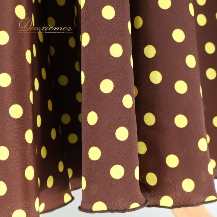 フラメンコ 衣装 ファルダ スカート ボウタイ 茶色 黄色 ドット 水玉