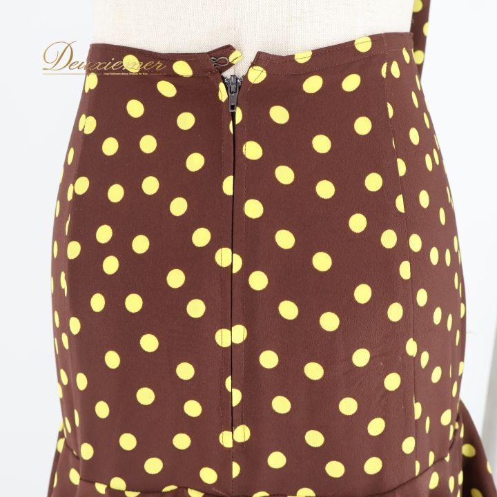 フラメンコ 衣装 ファルダ スカート ボウタイ 茶色 黄色 ドット 水玉