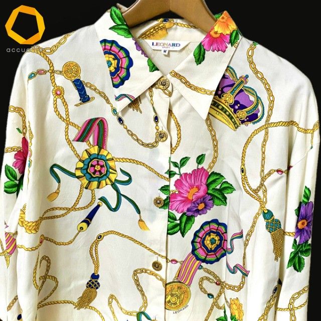 レオナール LEONARD シルク 総柄 マルチカラー シャツ axc レオナールスポーツ LEONARD SPORT シャツ・ブラウス M アイボリー