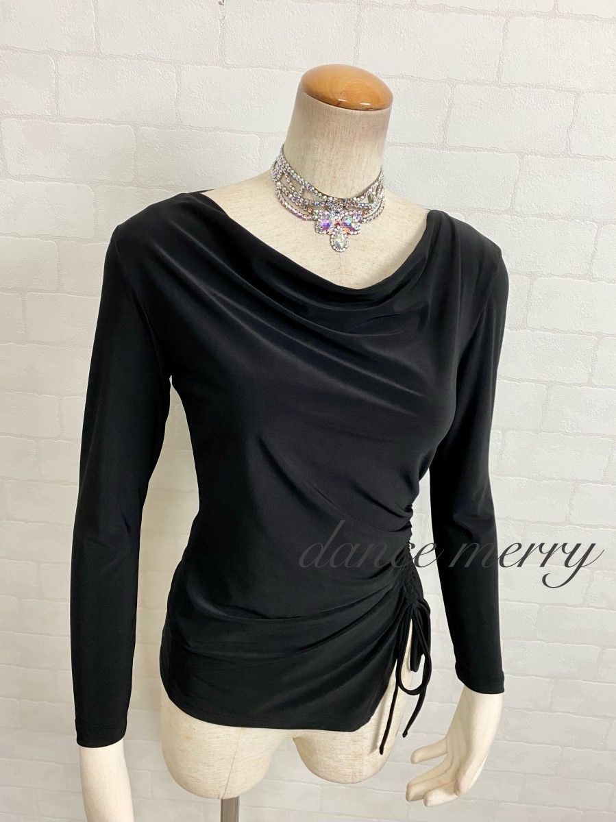 Mサイズ 新品 社交ダンス トップス 黒 レッスン 長め 2226 タンゴ