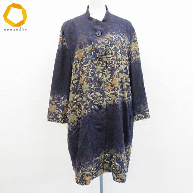 【美品】坂東京子 藍染 和柄 フリーサイズ ジャケット バンドウキョウコ 坂東京子 シルク 藍染 和柄 ジャケット コート