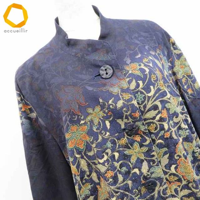 【美品】坂東京子 藍染 和柄 フリーサイズ ジャケット バンドウキョウコ 坂東京子 シルク 藍染 和柄 ジャケット コート