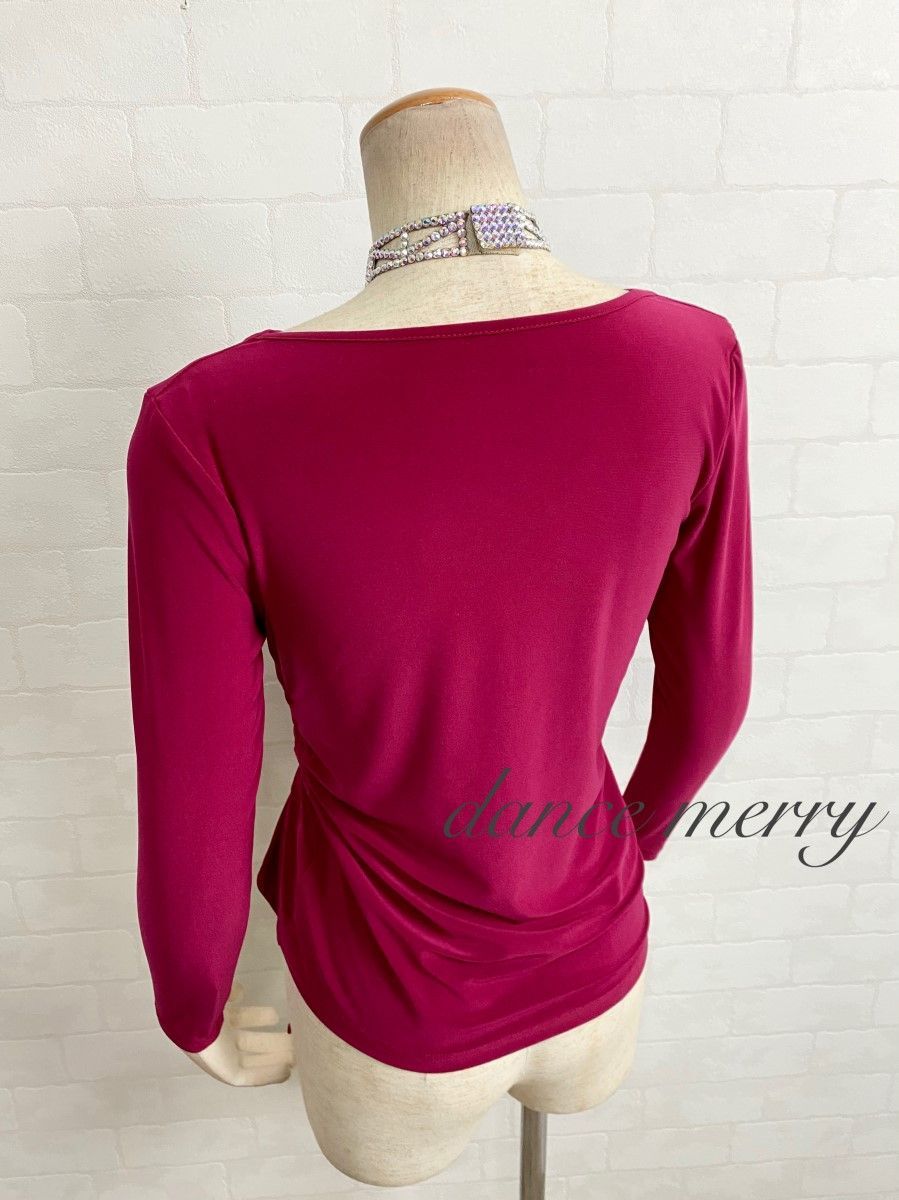 Mサイズ 新品 社交ダンス トップス 濃 ピンク レッスン 長め 2226