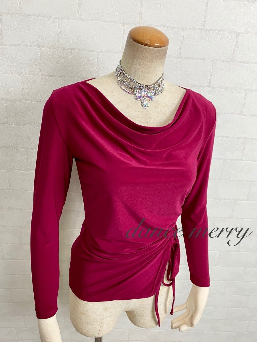 Mサイズ 新品 社交ダンス トップス 濃 ピンク レッスン 長め 2226