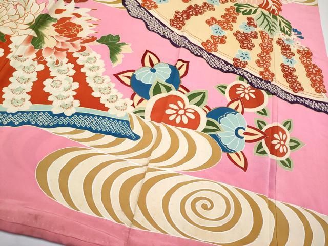 平和屋本店○極上 アンティーク 大正ロマン 振袖 駒刺繍 花笠 金彩