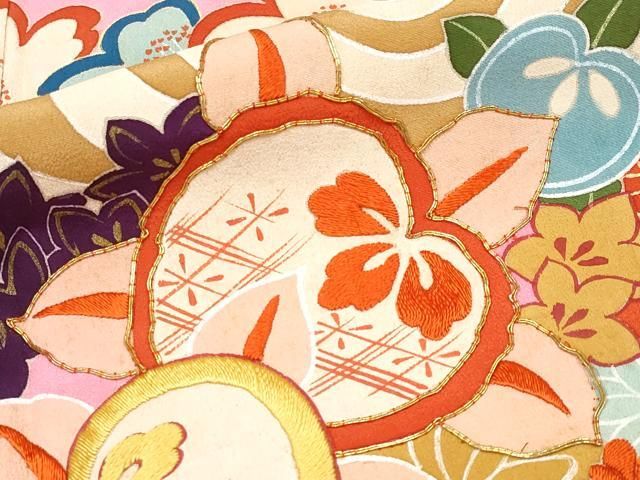 平和屋本店○極上 アンティーク 大正ロマン 振袖 駒刺繍 花笠 金彩