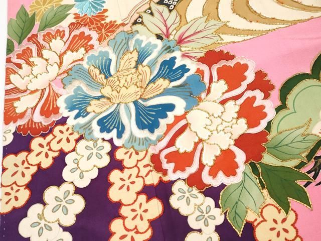 平和屋本店○極上 アンティーク 大正ロマン 振袖 駒刺繍 花笠 金彩
