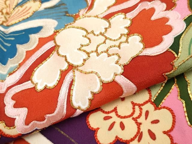 平和屋本店○極上 アンティーク 大正ロマン 振袖 駒刺繍 花笠 金彩