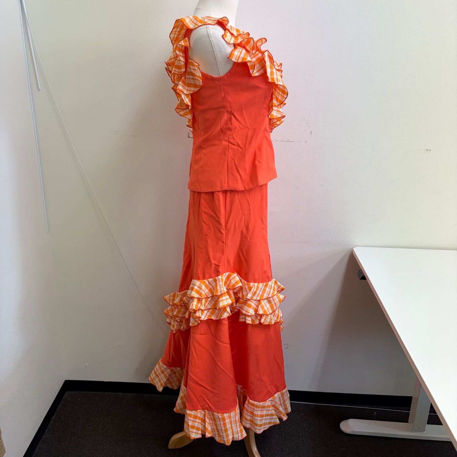 フラメンコ衣装 セットアップ ツーピース スカート ファルダ オレンジ