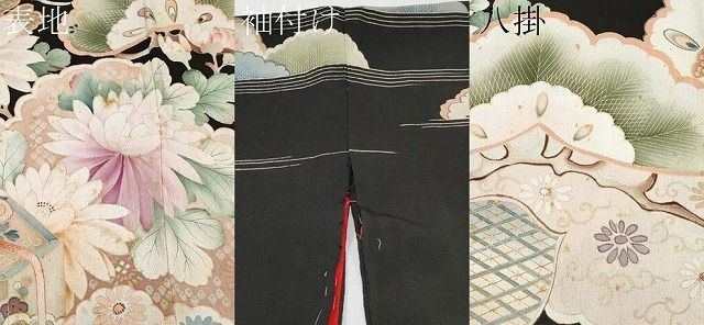 平和屋本店●極上　アンティーク　大正ロマン　振袖　駒刺繍　貝桶草花文　黒地　金彩　逸品　CYAA4514s6 平和屋本店○極上 アンティーク 大正ロマン 振袖 駒刺繍 貝桶草花文