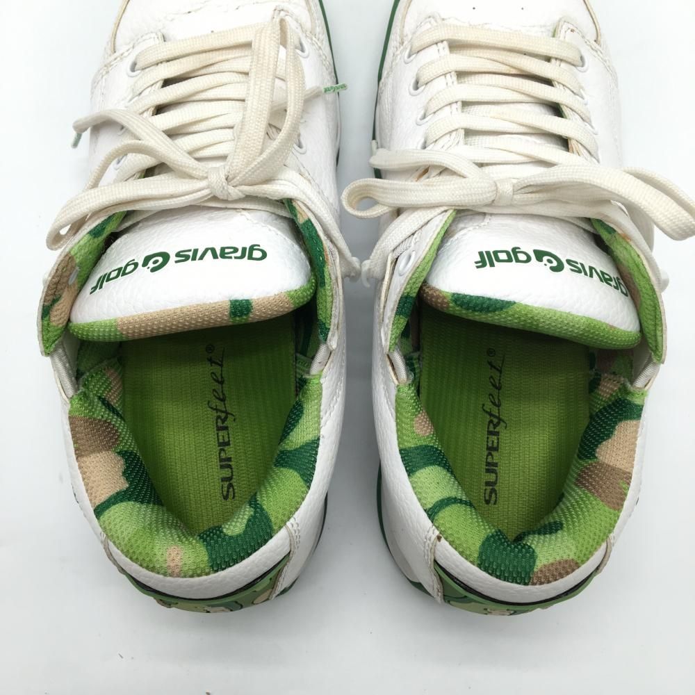 美品】グラビス ゴルフシューズ 白×グリーン 15903 一部カモフラ柄